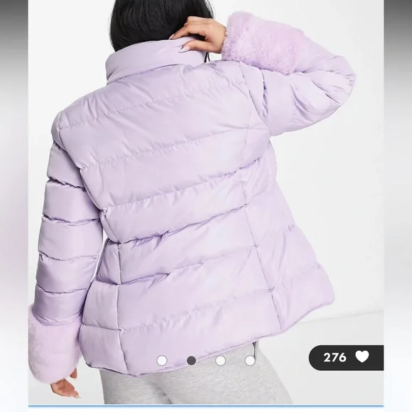 Asos Threadbare lilac purple ski snow puffer jacket faux fur cuffs - Picture 2 of 6